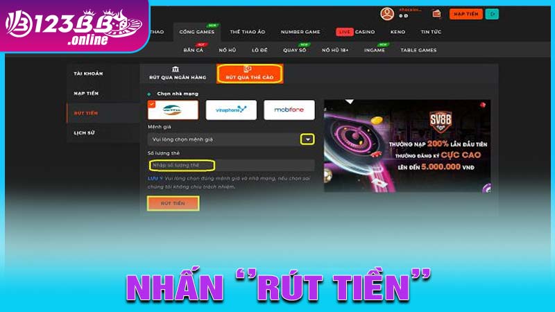 Nhấn Rút tiền